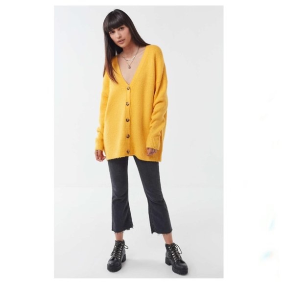 Urban Outfitters Sweaters - UO Jordan Oversized Yellow Gold Cardigan